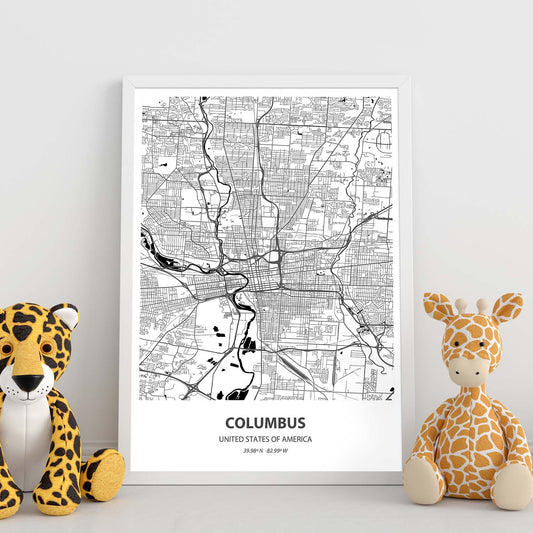 Poster con mapa de Columbus - USA. Láminas de ciudades de Estados Unidos con mares y ríos en color negro.-Artwork-Nacnic-Nacnic Estudio SL