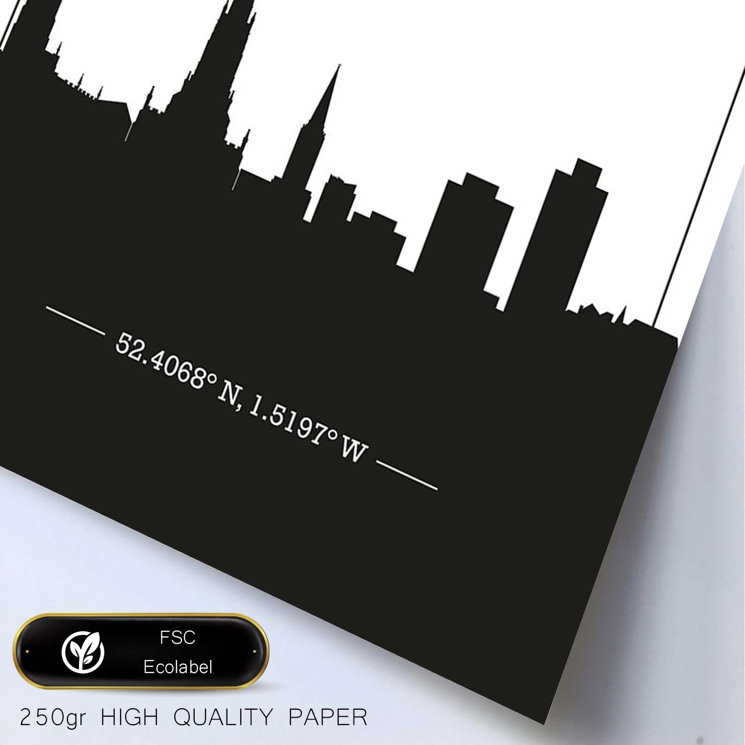Poster con mapa de Conventry - Inglaterra. Láminas con Skyline de ciudades de Inglaterra e Irlanda con sombra negra.-Artwork-Nacnic-Nacnic Estudio SL