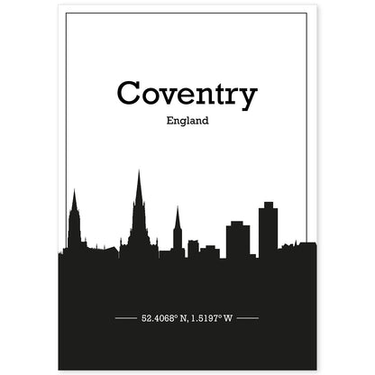 Poster con mapa de Conventry - Inglaterra. Láminas con Skyline de ciudades de Inglaterra e Irlanda con sombra negra.-Artwork-Nacnic-A4-Sin marco-Nacnic Estudio SL
