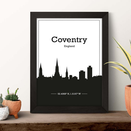 Poster con mapa de Conventry - Inglaterra. Láminas con Skyline de ciudades de Inglaterra e Irlanda con sombra negra.-Artwork-Nacnic-Nacnic Estudio SL