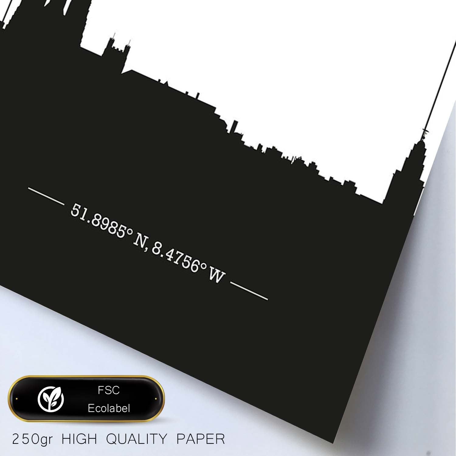 Poster con mapa de Cork - Irlanda. Láminas con Skyline de ciudades de Inglaterra e Irlanda con sombra negra.-Artwork-Nacnic-Nacnic Estudio SL