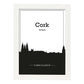 Poster con mapa de Cork - Irlanda. Láminas con Skyline de ciudades de Inglaterra e Irlanda con sombra negra.-Artwork-Nacnic-A3-Marco Blanco-Nacnic Estudio SL