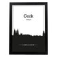Poster con mapa de Cork - Irlanda. Láminas con Skyline de ciudades de Inglaterra e Irlanda con sombra negra.-Artwork-Nacnic-A4-Marco Negro-Nacnic Estudio SL