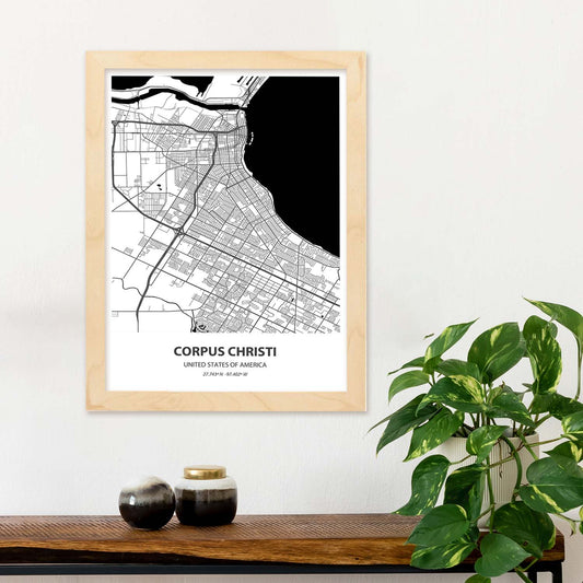 Poster con mapa de Corpus Christi - USA. Láminas de ciudades de Estados Unidos con mares y ríos en color negro.-Artwork-Nacnic-Nacnic Estudio SL
