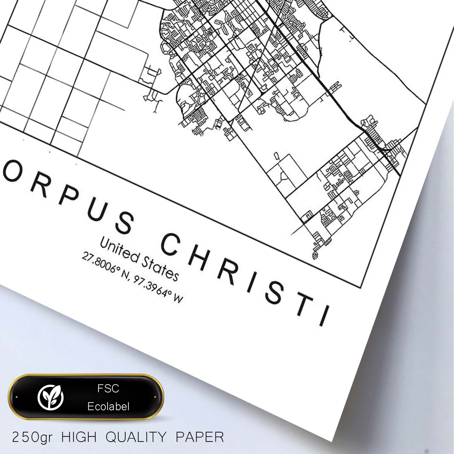 Poster con mapa de Corpus Christi. Lámina de Estados Unidos, con imágenes de mapas y carreteras-Artwork-Nacnic-Nacnic Estudio SL