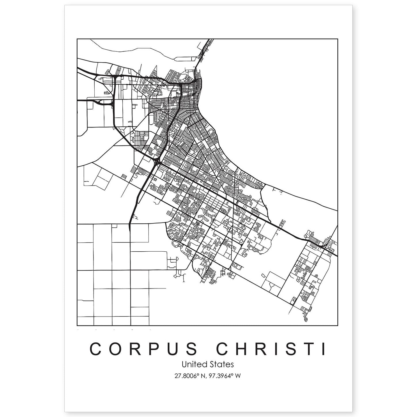 Poster con mapa de Corpus Christi. Lámina de Estados Unidos, con imágenes de mapas y carreteras-Artwork-Nacnic-A4-Sin marco-Nacnic Estudio SL