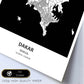 Poster con mapa de Dakar - Senegal. Láminas de ciudades de África con mares y ríos en color negro.-Artwork-Nacnic-Nacnic Estudio SL