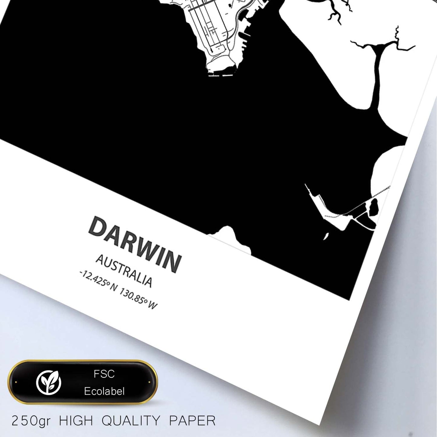 Poster con mapa de Darwin - Australia. Láminas de ciudades de Australia con mares y ríos en color negro.-Artwork-Nacnic-Nacnic Estudio SL