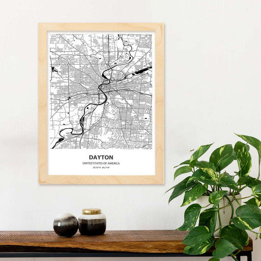 Poster con mapa de Dayton - USA. Láminas de ciudades de Estados Unidos con mares y ríos en color negro.-Artwork-Nacnic-Nacnic Estudio SL