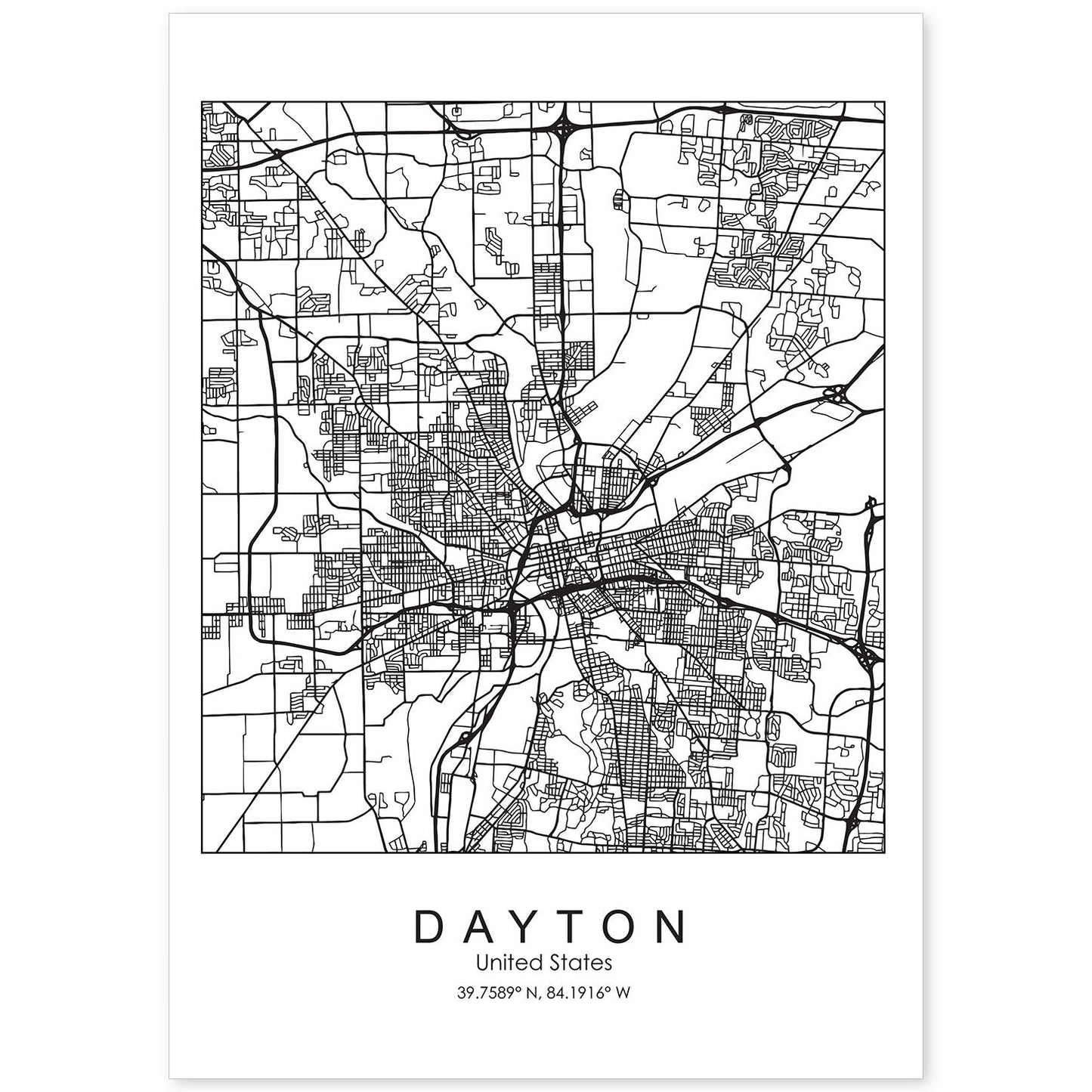 Poster con mapa de Dayton. Lámina de Estados Unidos, con imágenes de mapas y carreteras-Artwork-Nacnic-A4-Sin marco-Nacnic Estudio SL