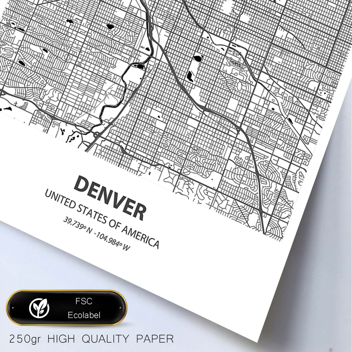 Poster con mapa de Denver - USA. Láminas de ciudades de Estados Unidos con mares y ríos en color negro.-Artwork-Nacnic-Nacnic Estudio SL