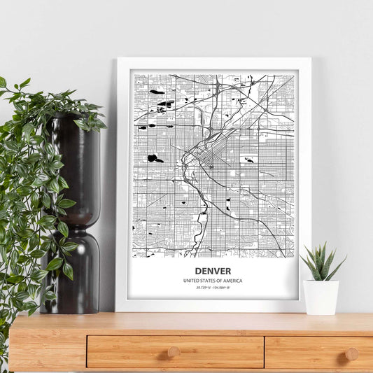 Poster con mapa de Denver - USA. Láminas de ciudades de Estados Unidos con mares y ríos en color negro.-Artwork-Nacnic-Nacnic Estudio SL