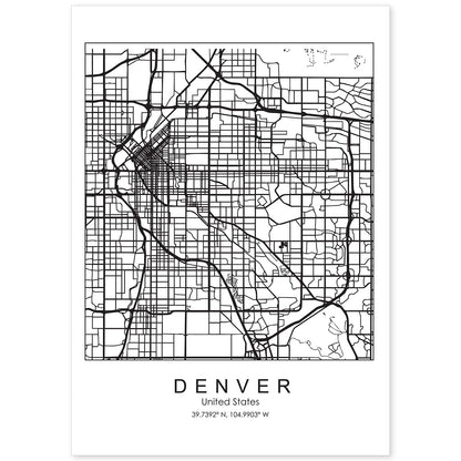 Poster con mapa de Denver. Lámina de Estados Unidos, con imágenes de mapas y carreteras-Artwork-Nacnic-A4-Sin marco-Nacnic Estudio SL