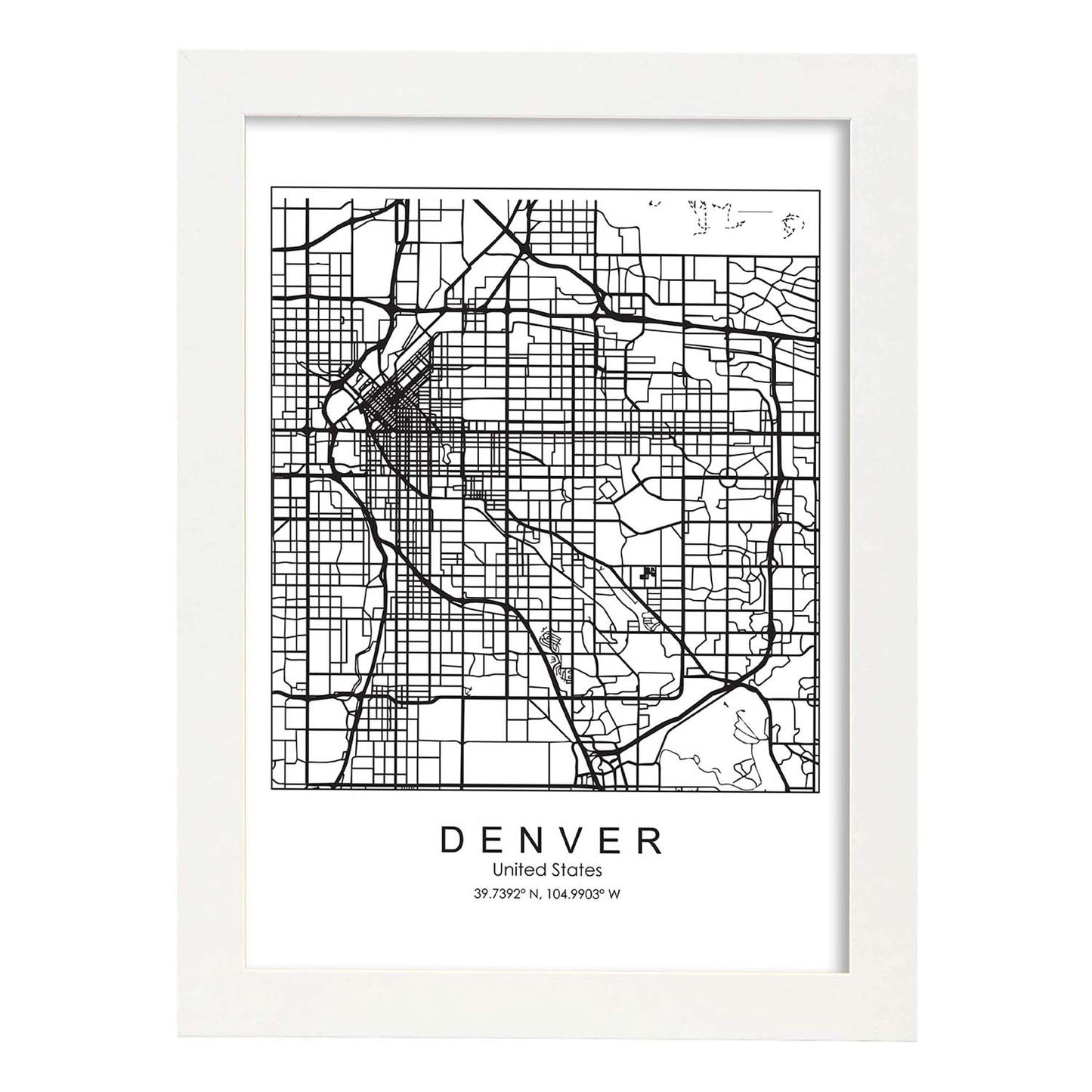 Poster con mapa de Denver. Lámina de Estados Unidos, con imágenes de mapas y carreteras-Artwork-Nacnic-A3-Marco Blanco-Nacnic Estudio SL