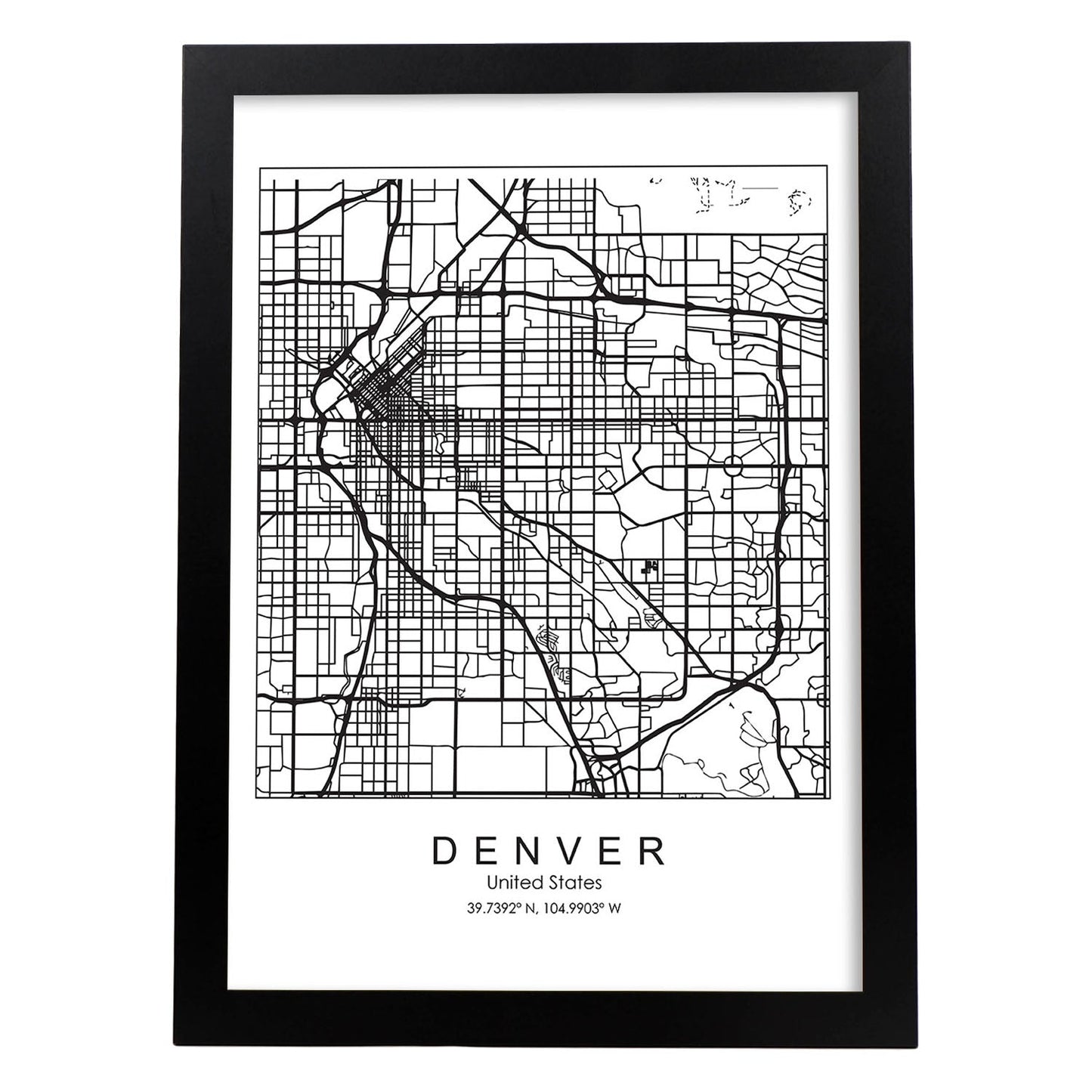 Poster con mapa de Denver. Lámina de Estados Unidos, con imágenes de mapas y carreteras-Artwork-Nacnic-A3-Marco Negro-Nacnic Estudio SL