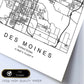 Poster con mapa de Des Moines. Lámina de Estados Unidos, con imágenes de mapas y carreteras-Artwork-Nacnic-Nacnic Estudio SL