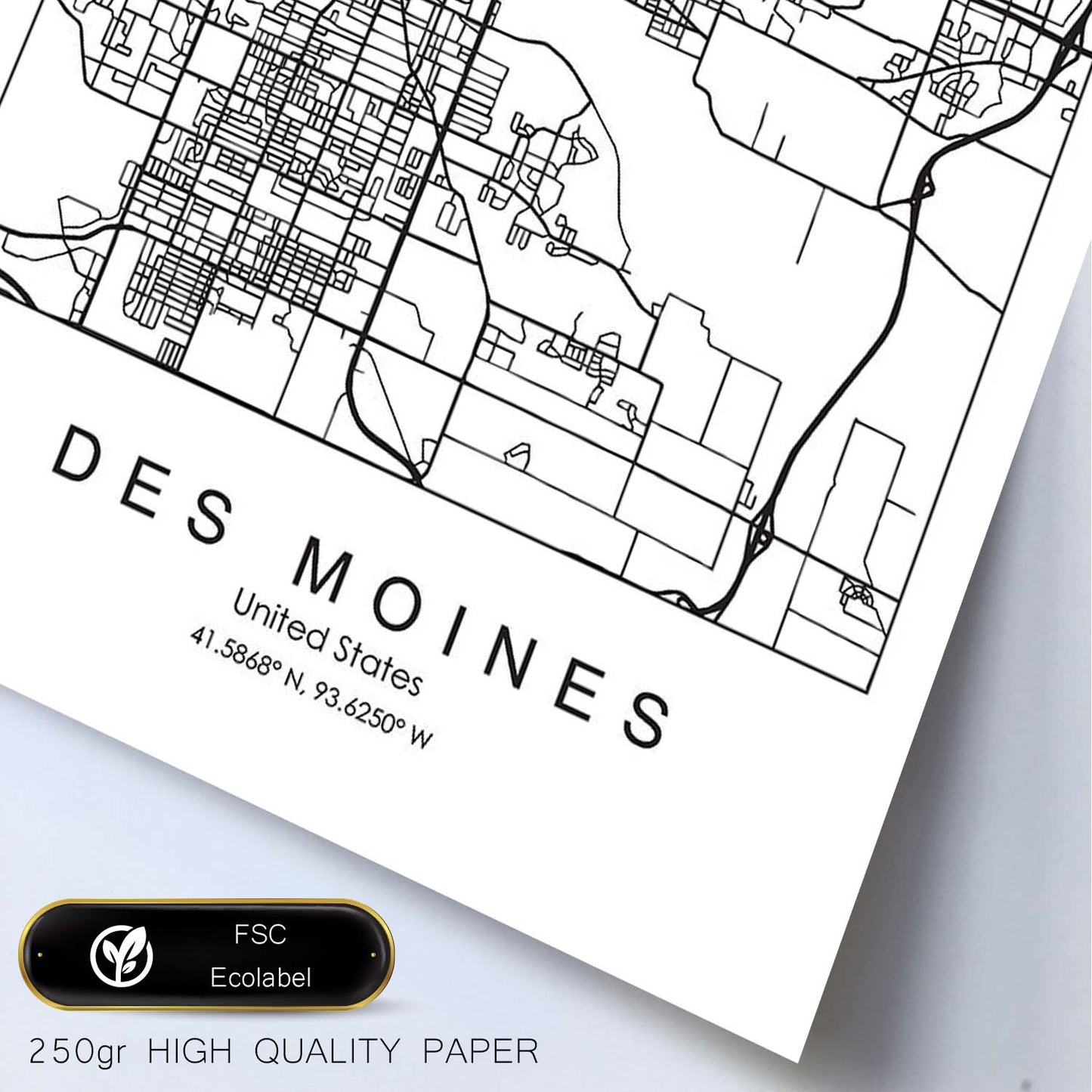 Poster con mapa de Des Moines. Lámina de Estados Unidos, con imágenes de mapas y carreteras-Artwork-Nacnic-Nacnic Estudio SL