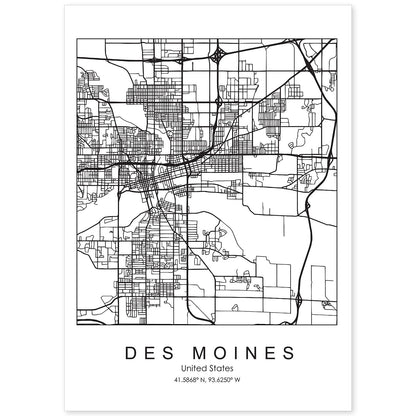 Poster con mapa de Des Moines. Lámina de Estados Unidos, con imágenes de mapas y carreteras-Artwork-Nacnic-A4-Sin marco-Nacnic Estudio SL