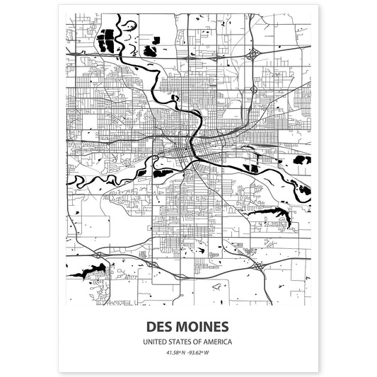 Poster con mapa de Des Mondes - USA. Láminas de ciudades de Estados Unidos con mares y ríos en color negro.-Artwork-Nacnic-A4-Sin marco-Nacnic Estudio SL