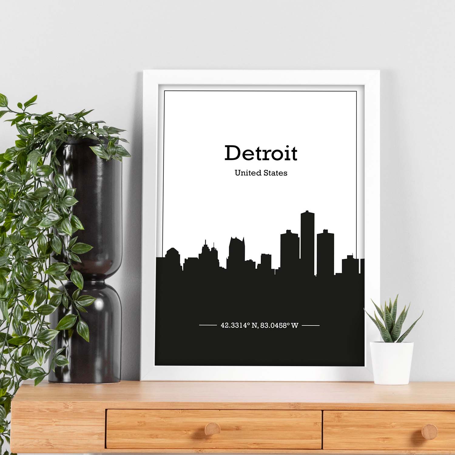 Poster con mapa de Detriot - USA. Láminas con Skyline de ciudades de Estados Unidos, Canada, Mexico con sombra negra.-Artwork-Nacnic-Nacnic Estudio SL