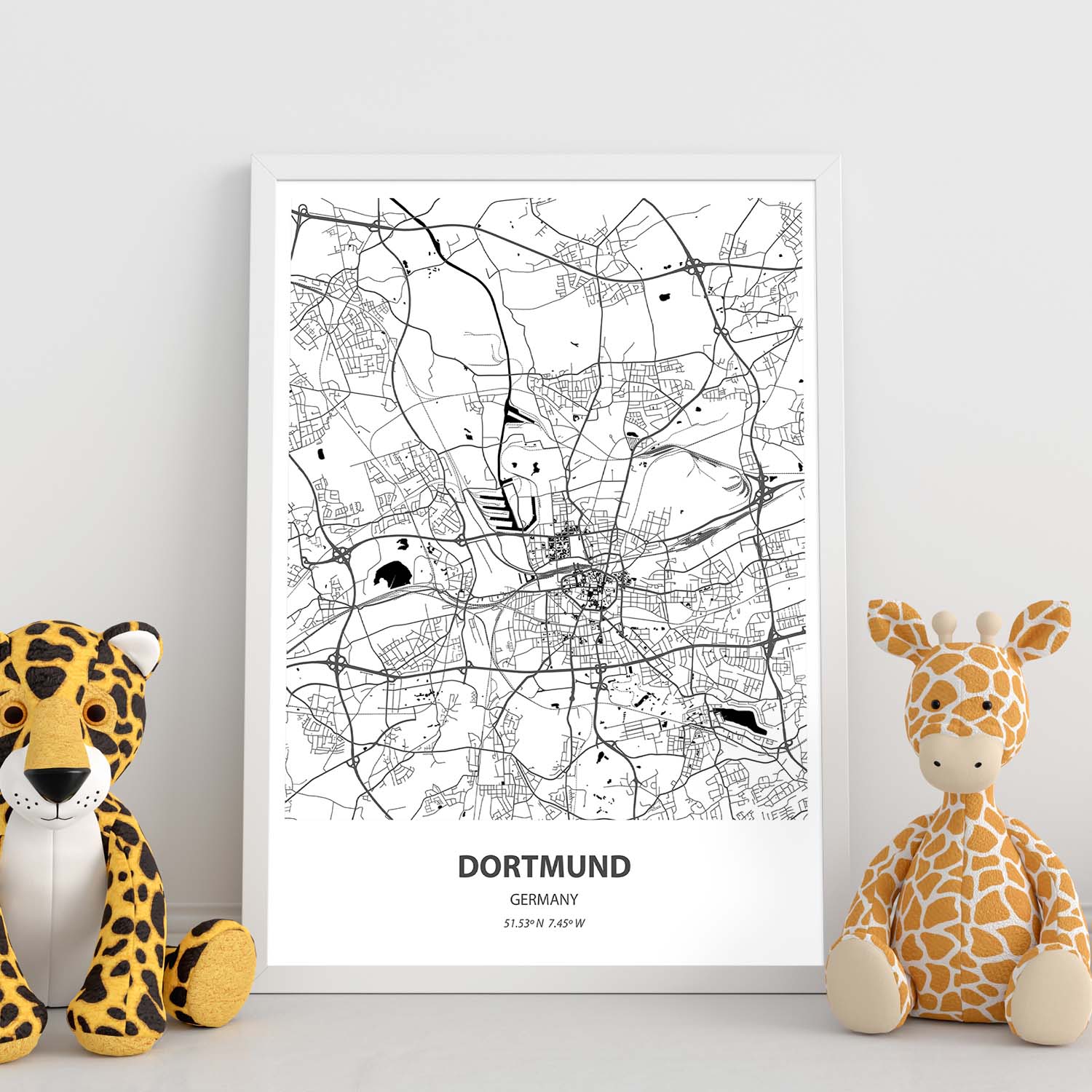 Poster con mapa de Dortmund - Alemania. Láminas de ciudades de Alemania con mares y ríos en color negro.-Artwork-Nacnic-Nacnic Estudio SL