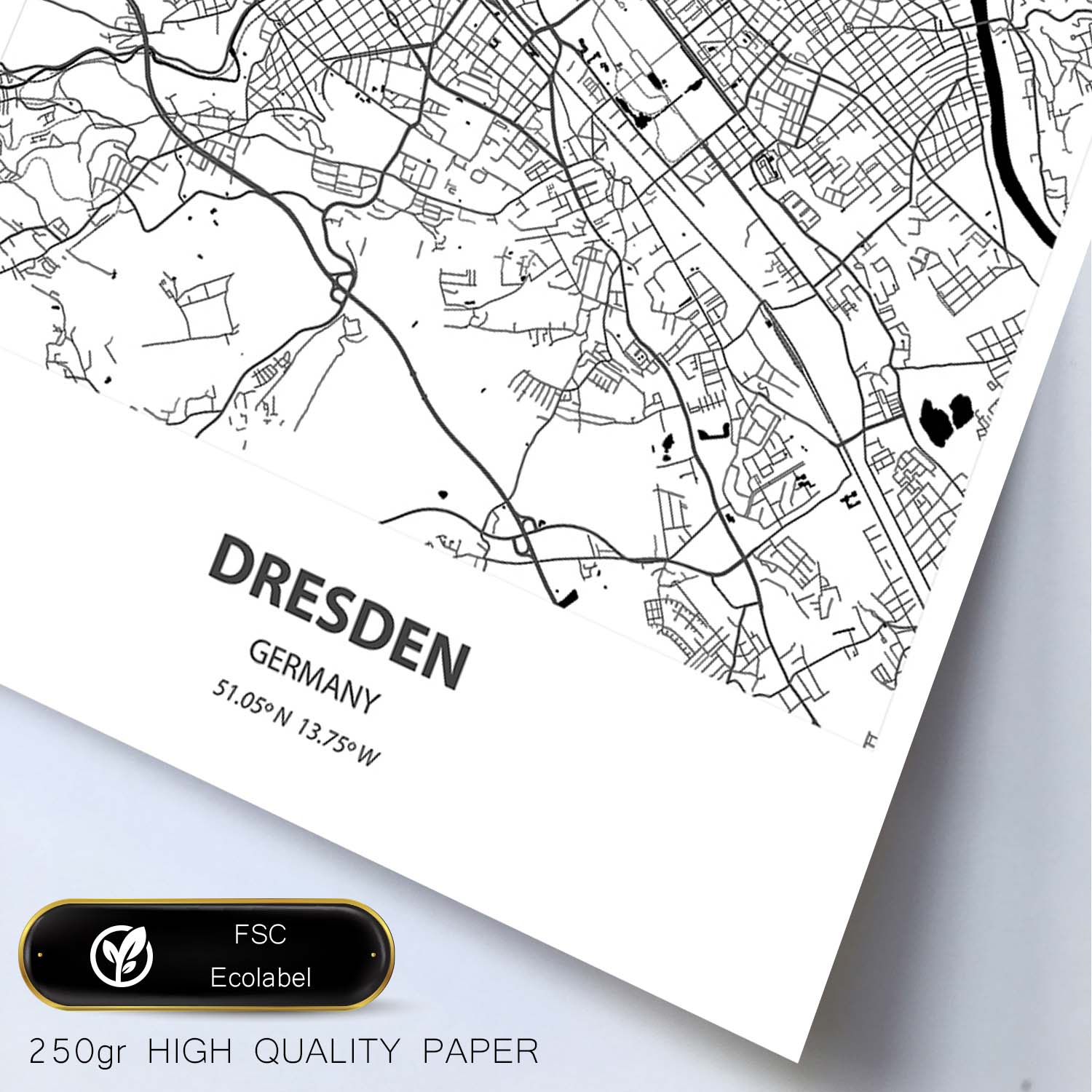 Poster con mapa de Dresden - Alemania. Láminas de ciudades de Alemania con mares y ríos en color negro.-Artwork-Nacnic-Nacnic Estudio SL