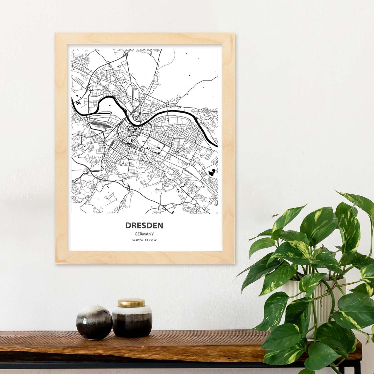 Poster con mapa de Dresden - Alemania. Láminas de ciudades de Alemania con mares y ríos en color negro.-Artwork-Nacnic-Nacnic Estudio SL