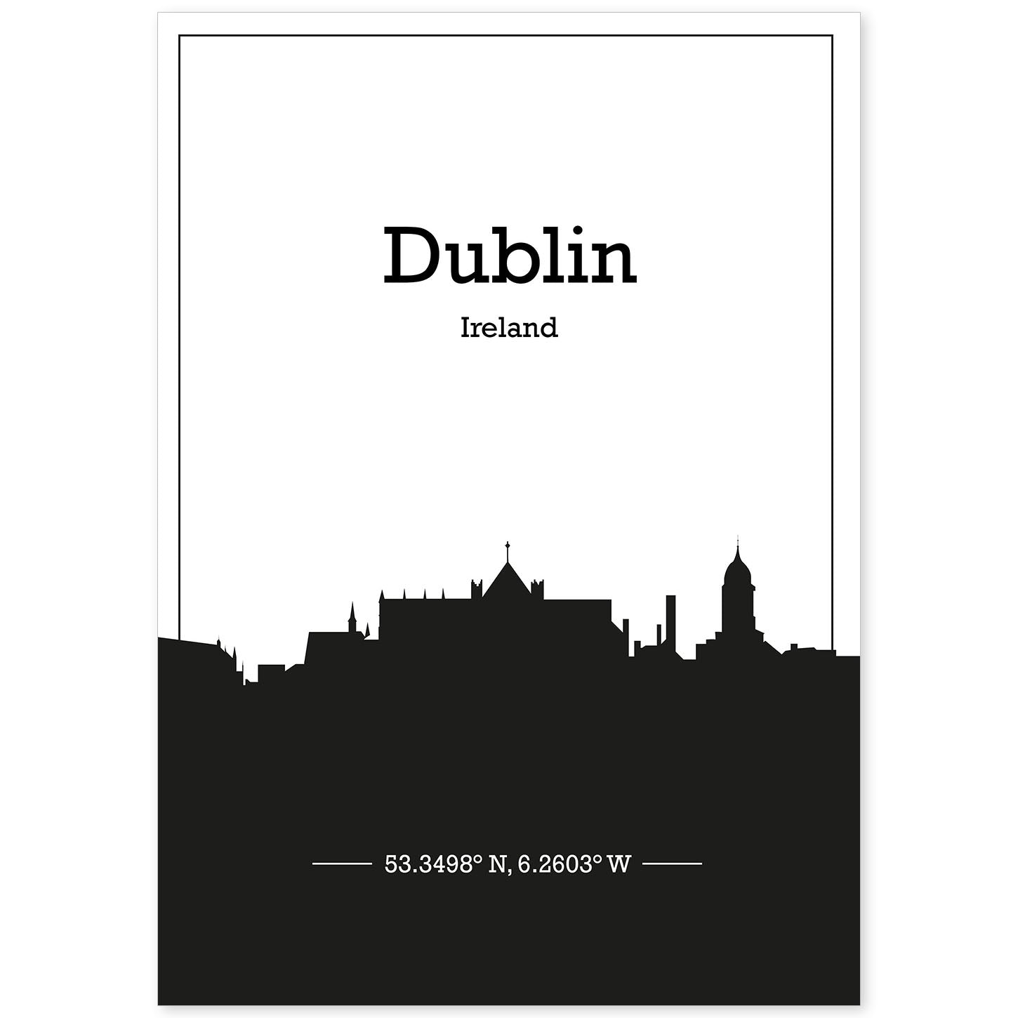 Poster con mapa de Dublin - Irlanda. Láminas con Skyline de ciudades de Inglaterra e Irlanda con sombra negra.-Artwork-Nacnic-A4-Sin marco-Nacnic Estudio SL