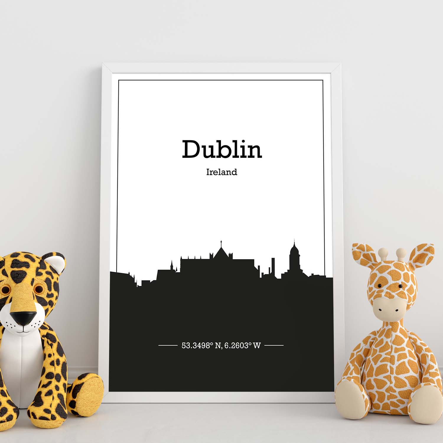 Poster con mapa de Dublin - Irlanda. Láminas con Skyline de ciudades de Inglaterra e Irlanda con sombra negra.-Artwork-Nacnic-Nacnic Estudio SL