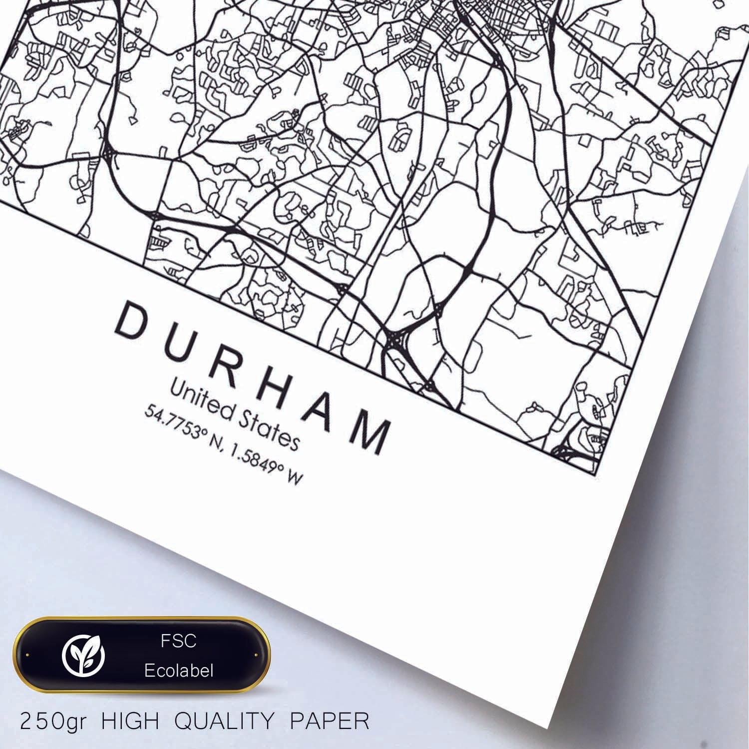 Poster con mapa de Durham. Lámina de Estados Unidos, con imágenes de mapas y carreteras-Artwork-Nacnic-Nacnic Estudio SL