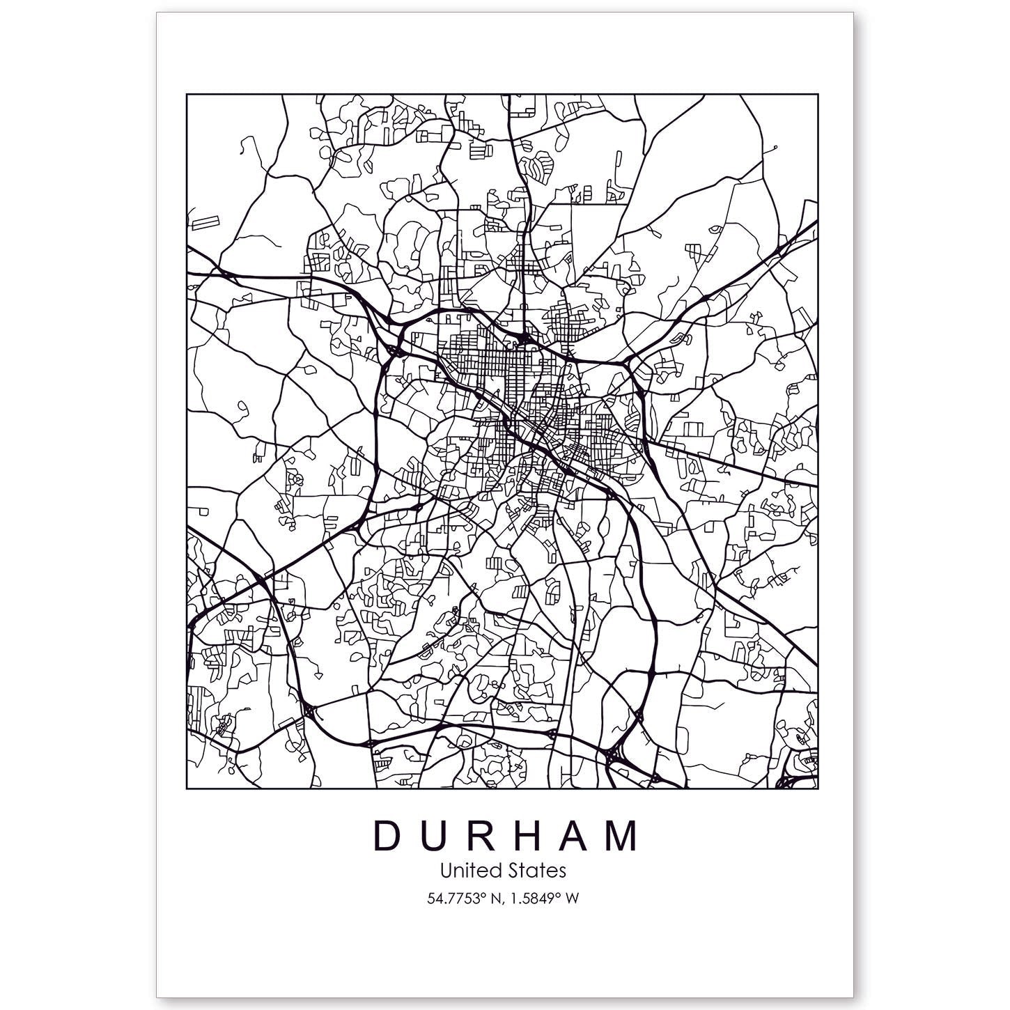 Poster con mapa de Durham. Lámina de Estados Unidos, con imágenes de mapas y carreteras-Artwork-Nacnic-A4-Sin marco-Nacnic Estudio SL