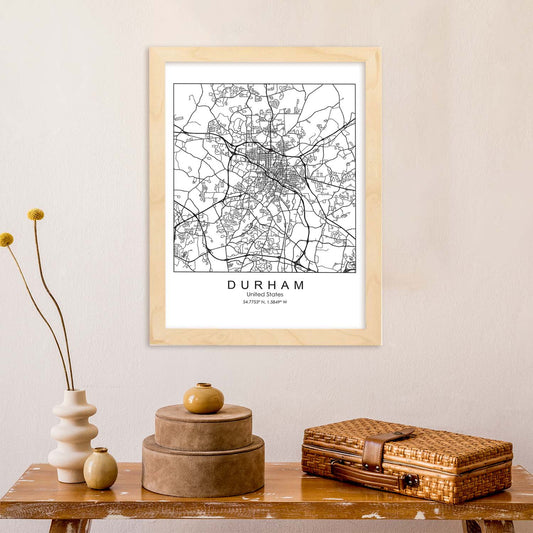 Poster con mapa de Durham. Lámina de Estados Unidos, con imágenes de mapas y carreteras-Artwork-Nacnic-Nacnic Estudio SL