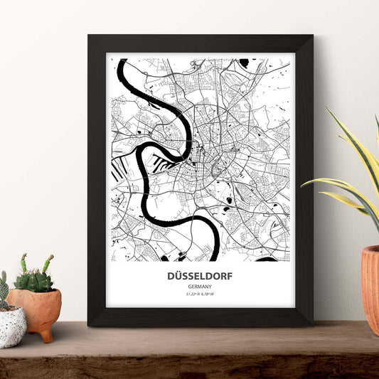 Poster con mapa de Dusseldorf - Alemania. Láminas de ciudades de Alemania con mares y ríos en color negro.-Artwork-Nacnic-Nacnic Estudio SL