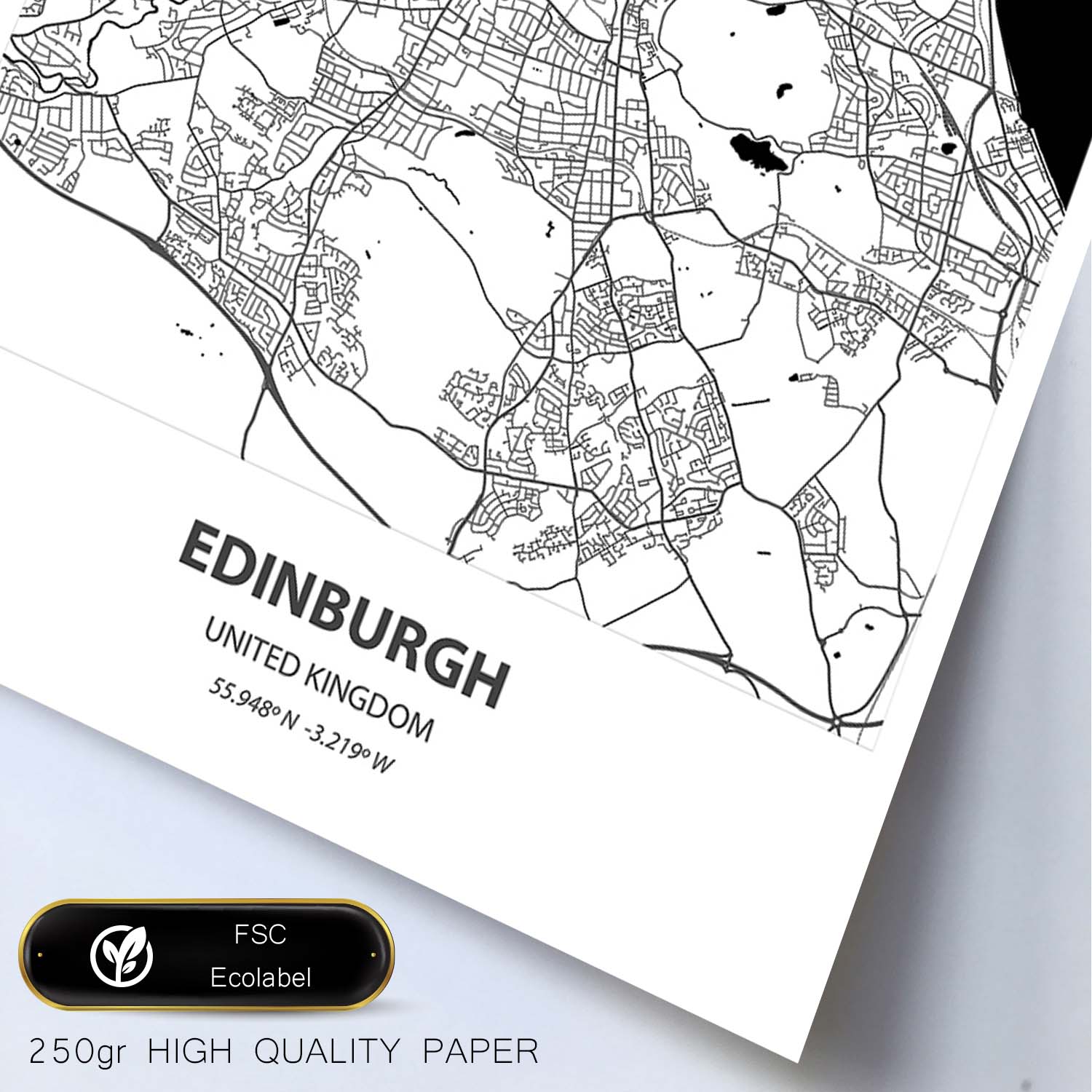 Poster con mapa de Edinburgh - Reino Unido. Láminas de ciudades de Reino Unido con mares y ríos en color negro.-Artwork-Nacnic-Nacnic Estudio SL