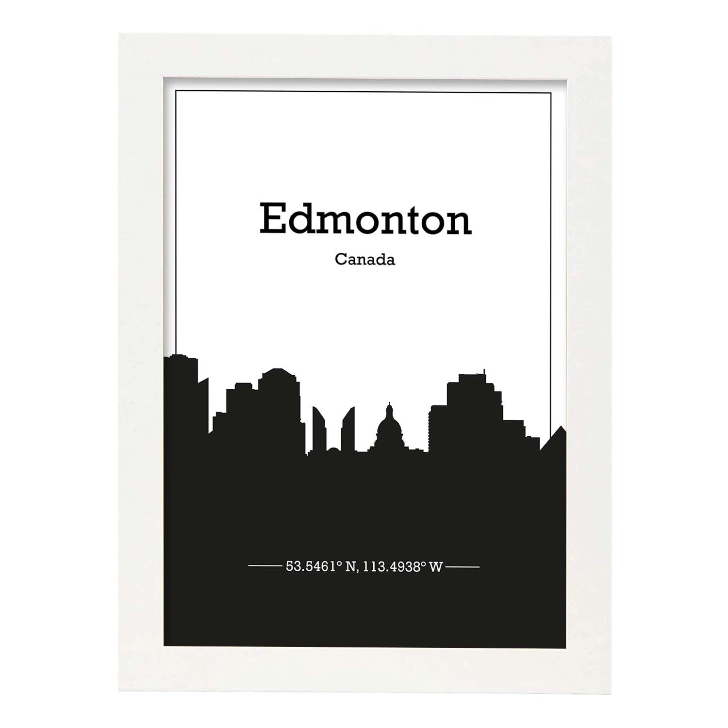 Poster con mapa de Edmonton - Canada. Láminas con Skyline de ciudades de Estados Unidos, Canada, Mexico con sombra negra.-Artwork-Nacnic-A3-Marco Blanco-Nacnic Estudio SL