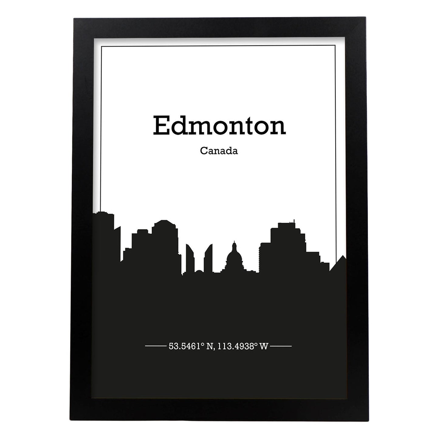 Poster con mapa de Edmonton - Canada. Láminas con Skyline de ciudades de Estados Unidos, Canada, Mexico con sombra negra.-Artwork-Nacnic-A3-Marco Negro-Nacnic Estudio SL
