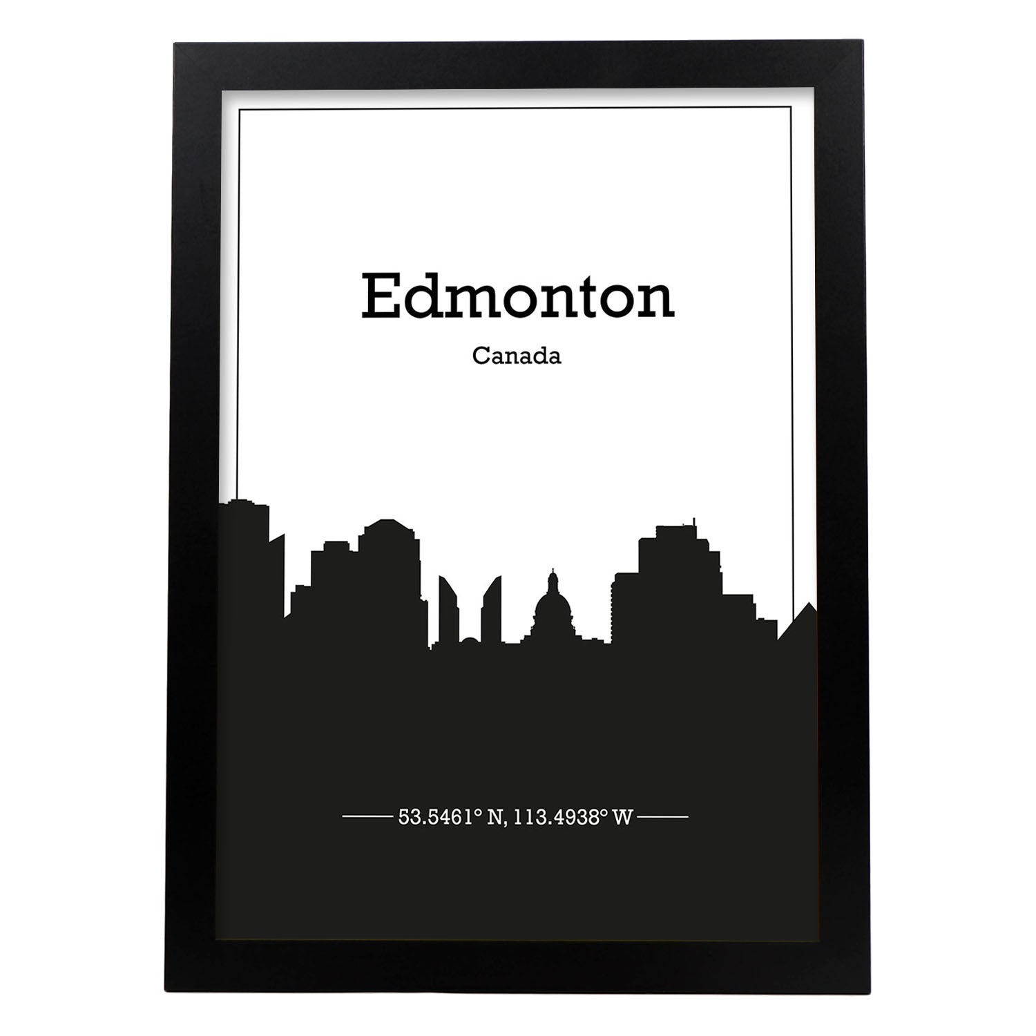 Poster con mapa de Edmonton - Canada. Láminas con Skyline de ciudades de Estados Unidos, Canada, Mexico con sombra negra.-Artwork-Nacnic-A4-Marco Negro-Nacnic Estudio SL