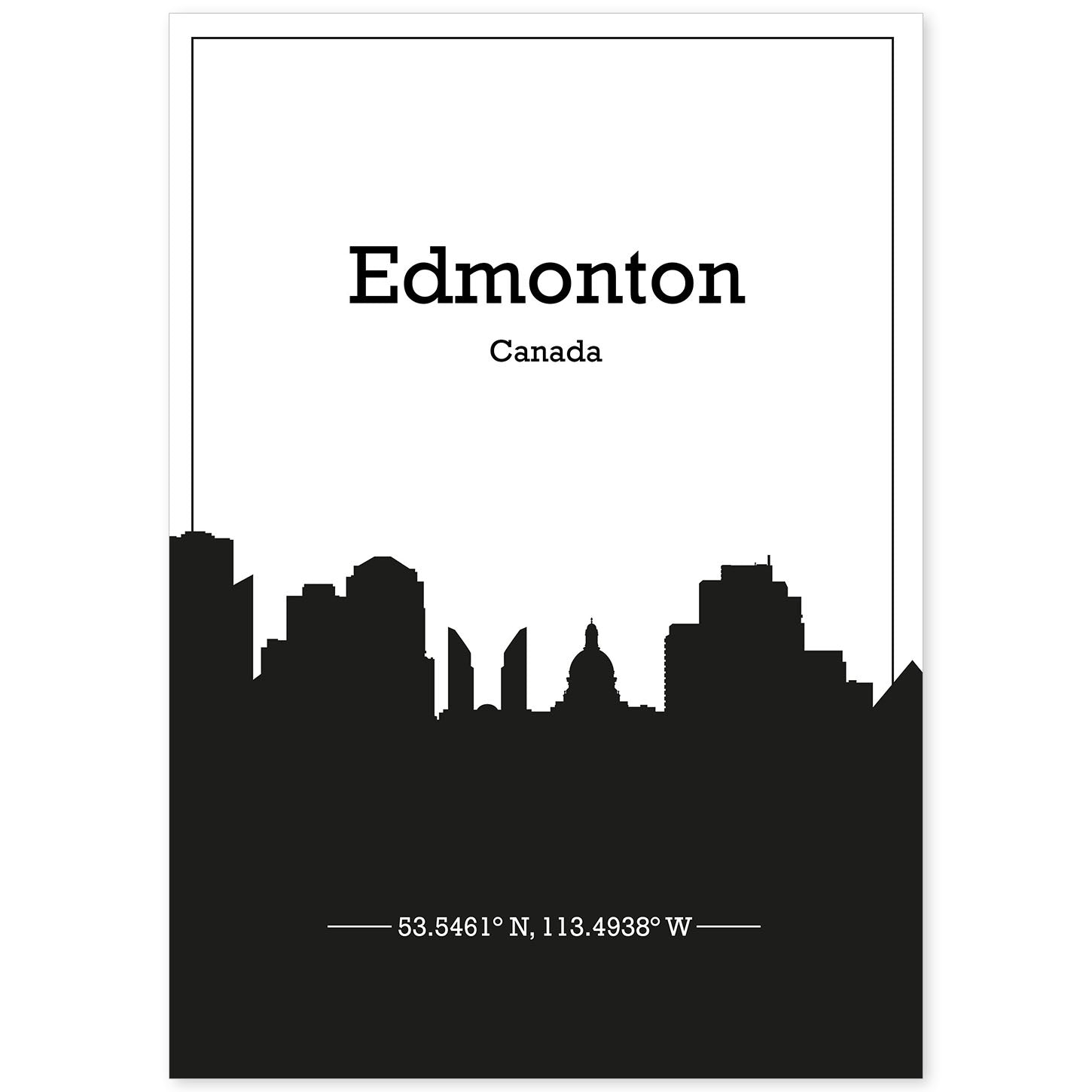 Poster con mapa de Edmonton - Canada. Láminas con Skyline de ciudades de Estados Unidos, Canada, Mexico con sombra negra.-Artwork-Nacnic-A4-Sin marco-Nacnic Estudio SL