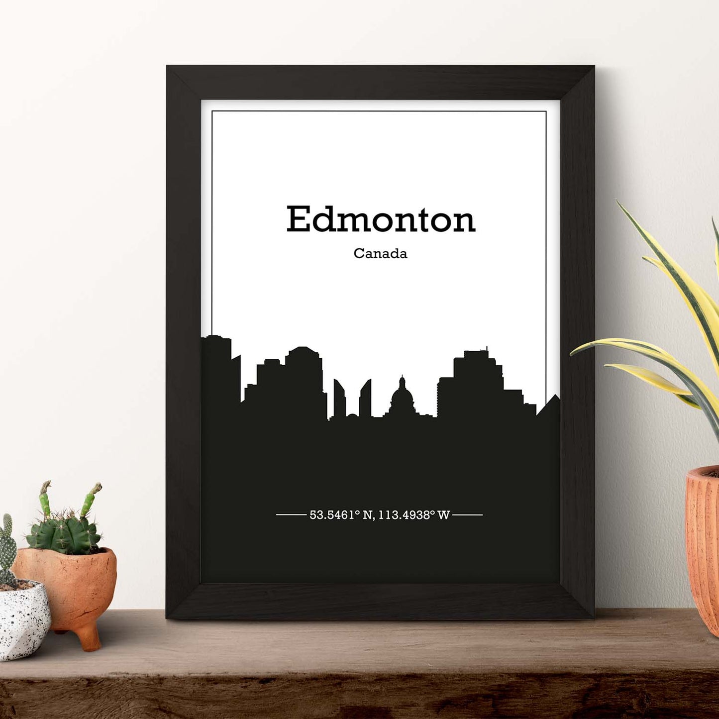 Poster con mapa de Edmonton - Canada. Láminas con Skyline de ciudades de Estados Unidos, Canada, Mexico con sombra negra.-Artwork-Nacnic-Nacnic Estudio SL