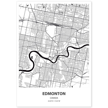 Poster con mapa de Edmonton - Canada. Láminas de ciudades de Canada con mares y ríos en color negro.-Artwork-Nacnic-A4-Sin marco-Nacnic Estudio SL