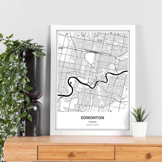 Poster con mapa de Edmonton - Canada. Láminas de ciudades de Canada con mares y ríos en color negro.-Artwork-Nacnic-Nacnic Estudio SL