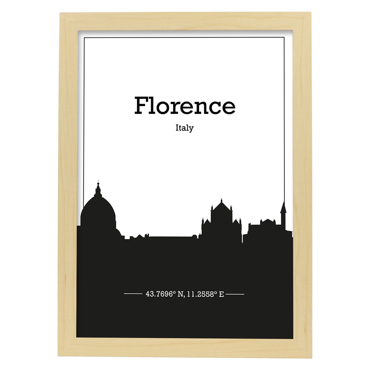 Poster con mapa de Florence - Italia. Láminas con Skyline de ciudades de Italia con sombra negra.-Artwork-Nacnic-A3-Marco Madera clara-Nacnic Estudio SL