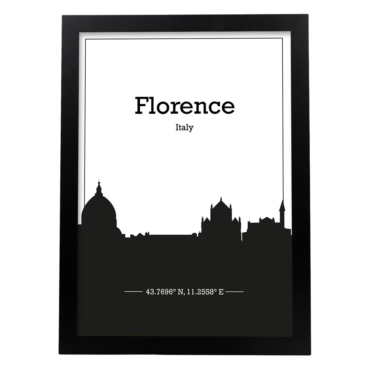 Poster con mapa de Florence - Italia. Láminas con Skyline de ciudades de Italia con sombra negra.-Artwork-Nacnic-A3-Marco Negro-Nacnic Estudio SL