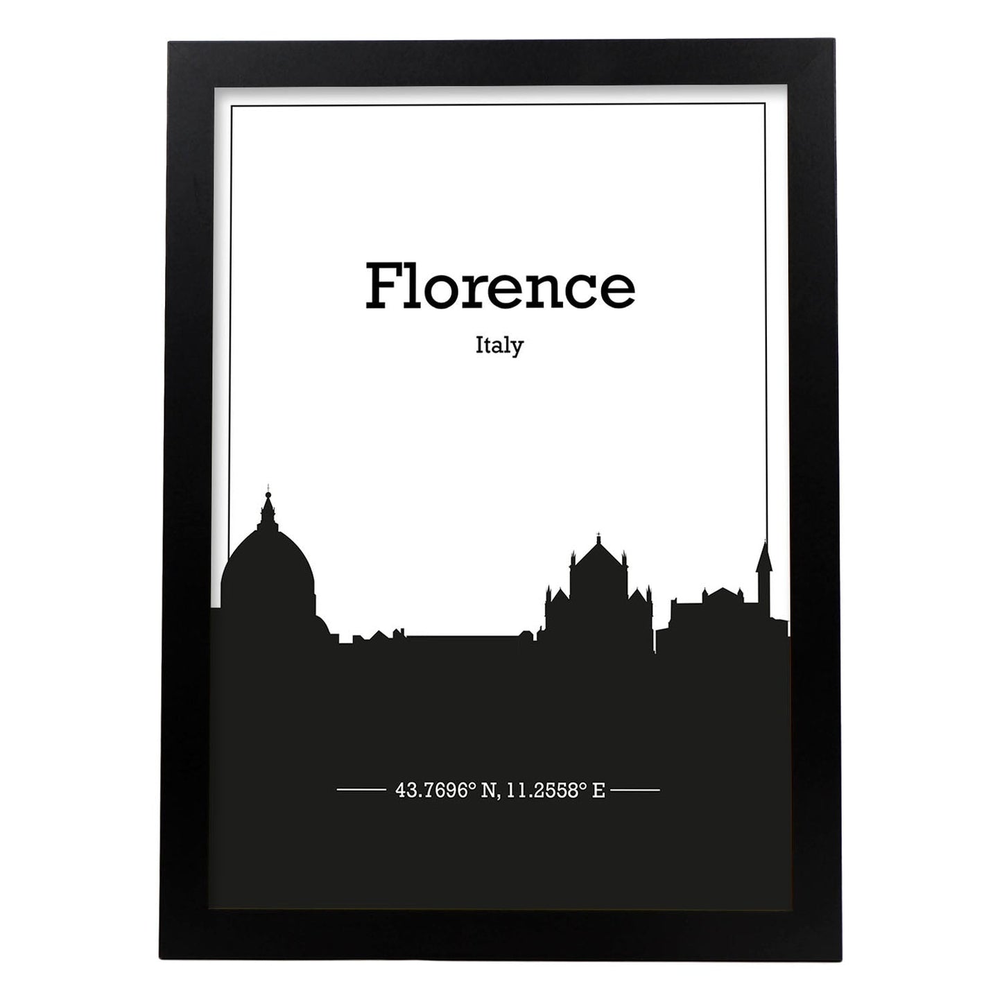 Poster con mapa de Florence - Italia. Láminas con Skyline de ciudades de Italia con sombra negra.-Artwork-Nacnic-A4-Marco Negro-Nacnic Estudio SL