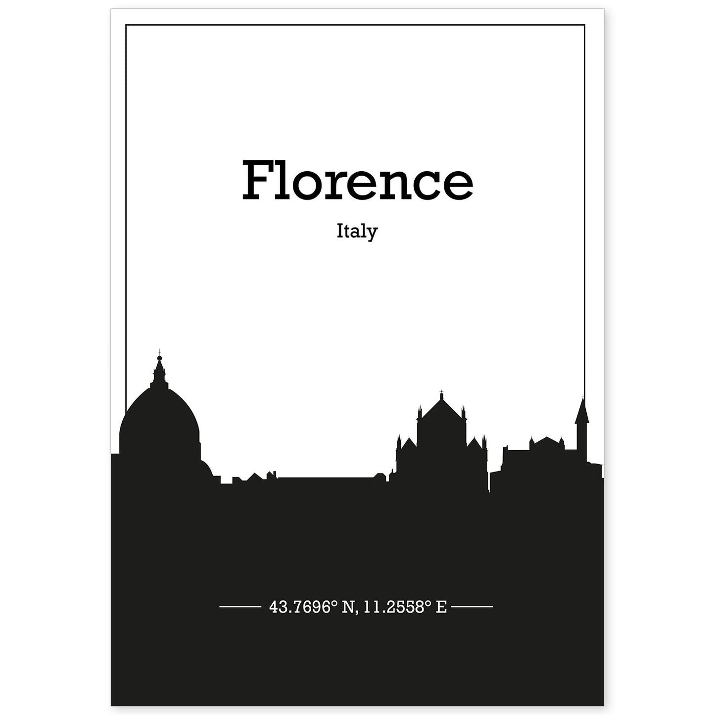 Poster con mapa de Florence - Italia. Láminas con Skyline de ciudades de Italia con sombra negra.-Artwork-Nacnic-A4-Sin marco-Nacnic Estudio SL