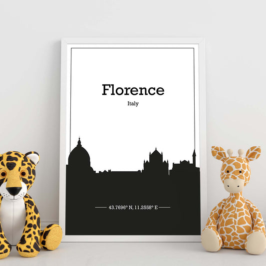 Poster con mapa de Florence - Italia. Láminas con Skyline de ciudades de Italia con sombra negra.-Artwork-Nacnic-Nacnic Estudio SL