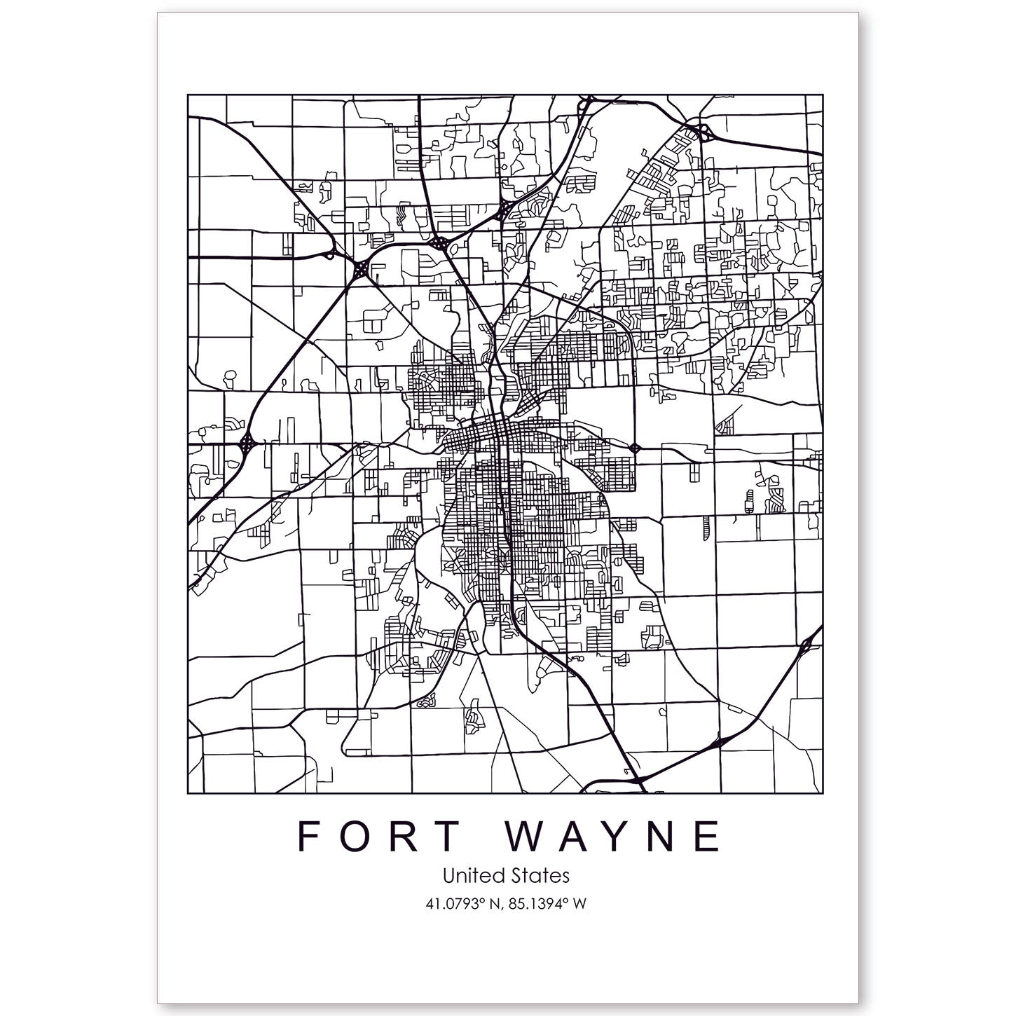 Poster con mapa de Fort Wayne. Lámina de Estados Unidos, con imágenes de mapas y carreteras-Artwork-Nacnic-A4-Sin marco-Nacnic Estudio SL