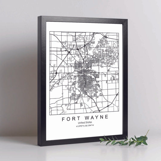 Poster con mapa de Fort Wayne. Lámina de Estados Unidos, con imágenes de mapas y carreteras-Artwork-Nacnic-Nacnic Estudio SL