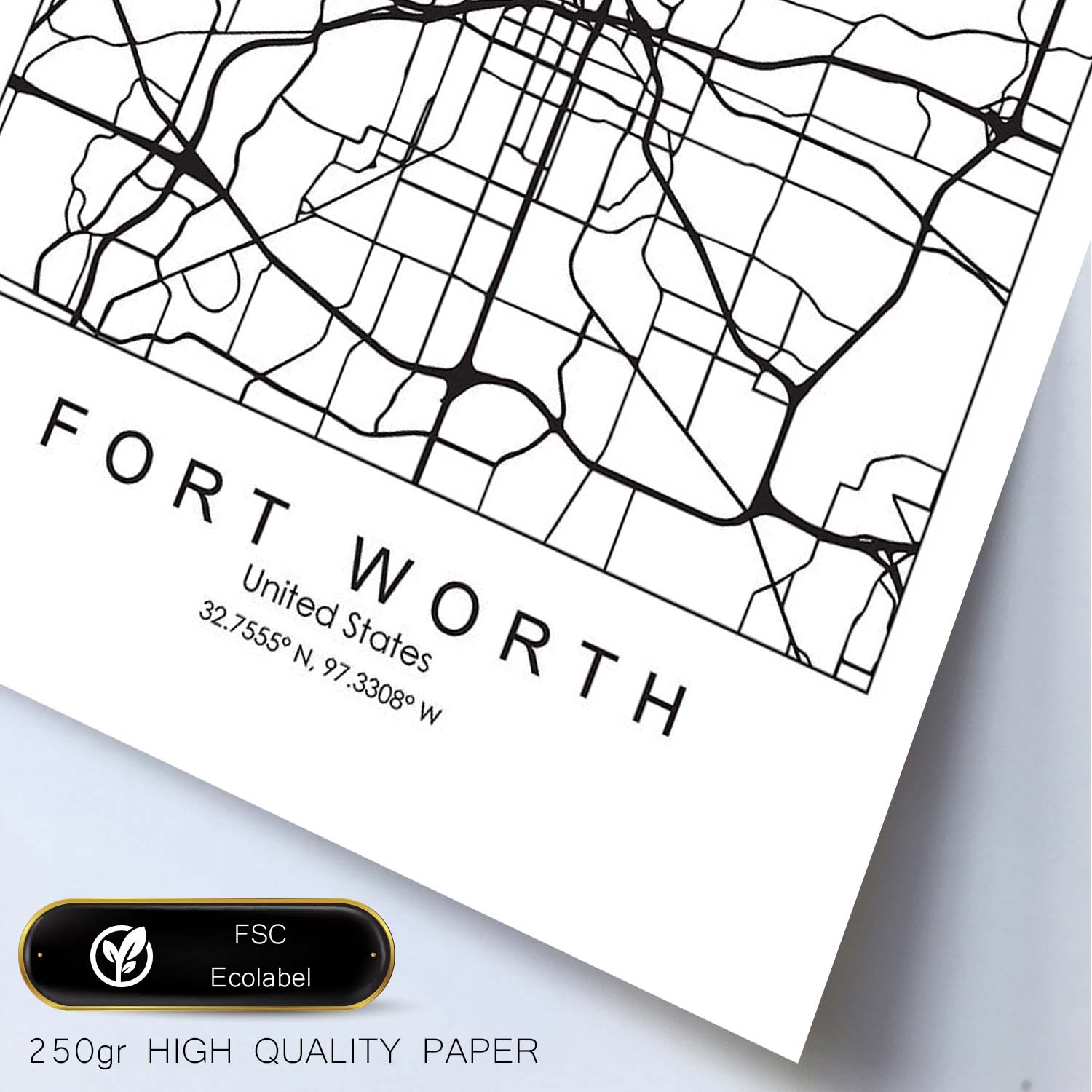 Poster con mapa de Fort Worth. Lámina de Estados Unidos, con imágenes de mapas y carreteras-Artwork-Nacnic-Nacnic Estudio SL