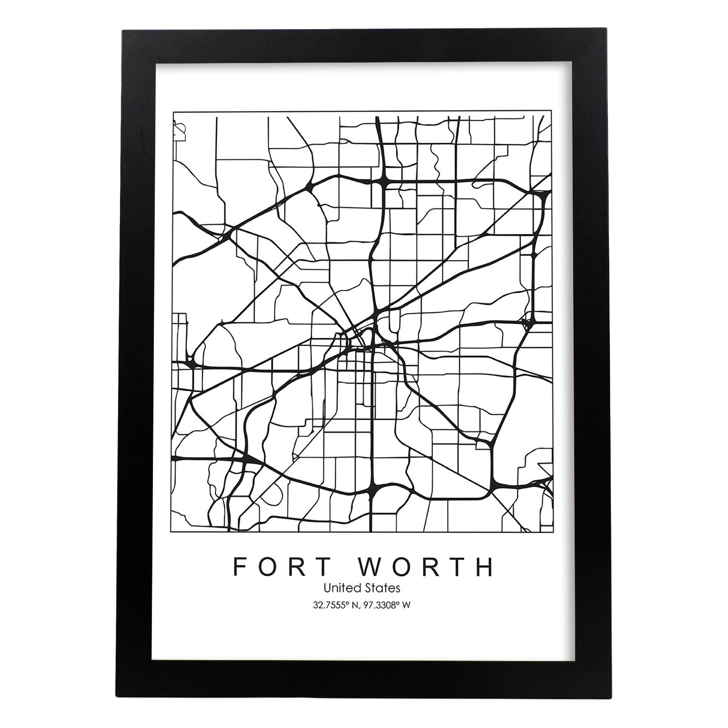 Poster con mapa de Fort Worth. Lámina de Estados Unidos, con imágenes de mapas y carreteras-Artwork-Nacnic-A3-Marco Negro-Nacnic Estudio SL
